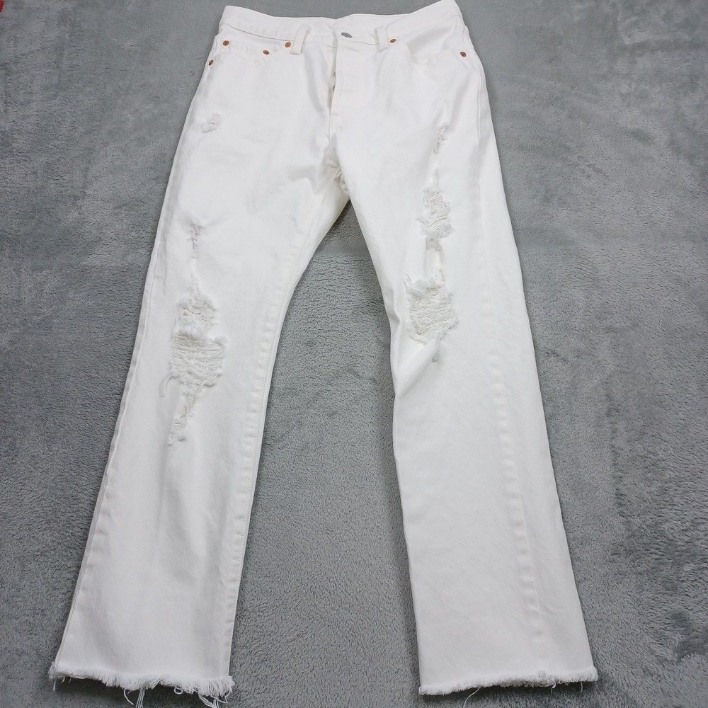 Levis 501 Jeans Womens 28 White Denim Straight Distressed Modern Casual